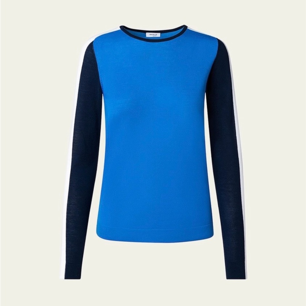 Akris Punto • Colorblock 100% Merino Wool Knit Sweater Size 6 Electric Blue Navy